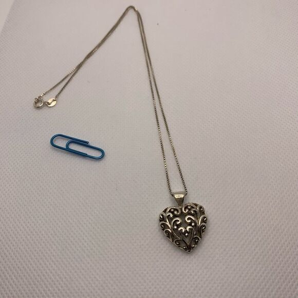 Sterling Silver Open Work Heart Necklace - Picture 1 of 3